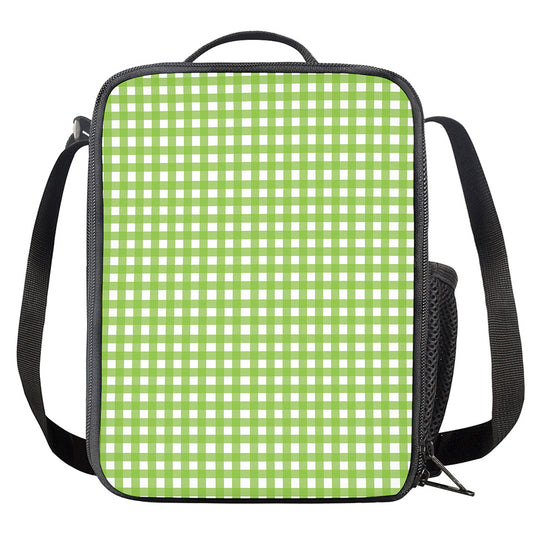 Green And White Check Pattern Print Crossbody Lunch Bag