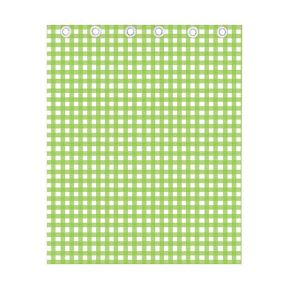 Green And White Check Pattern Print Curtain