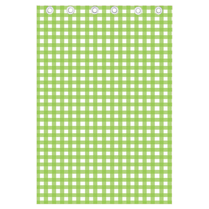 Green And White Check Pattern Print Curtain