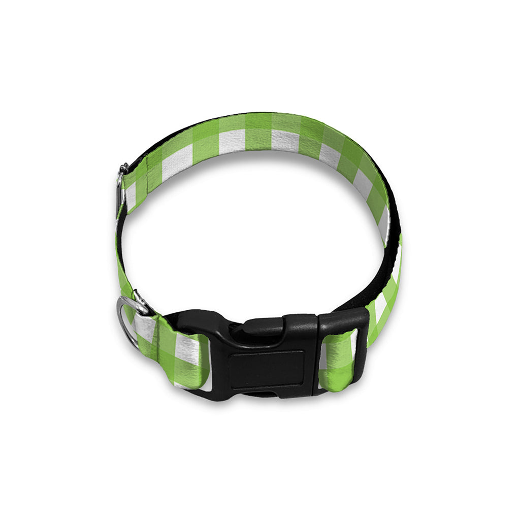 Green And White Check Pattern Print Dog Collar