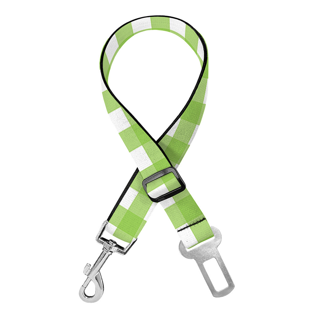 Green And White Check Pattern Print Dog Seat Belt