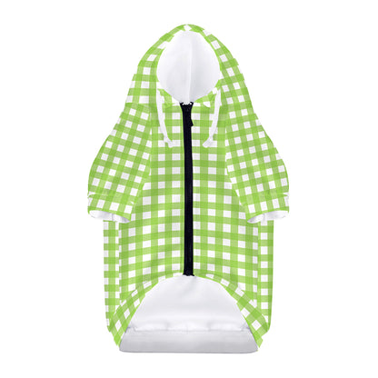 Green And White Check Pattern Print Dog Zip Up Hoodie