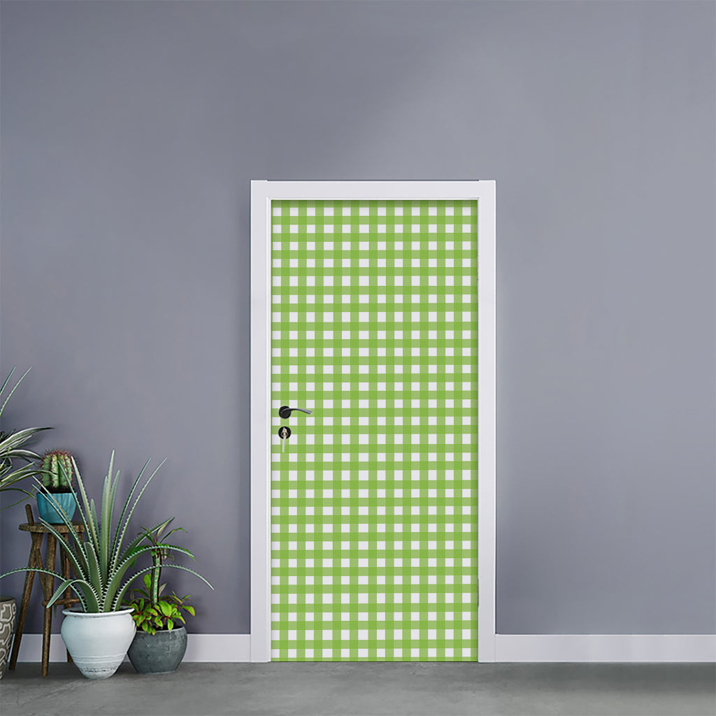 Green And White Check Pattern Print Door Sticker