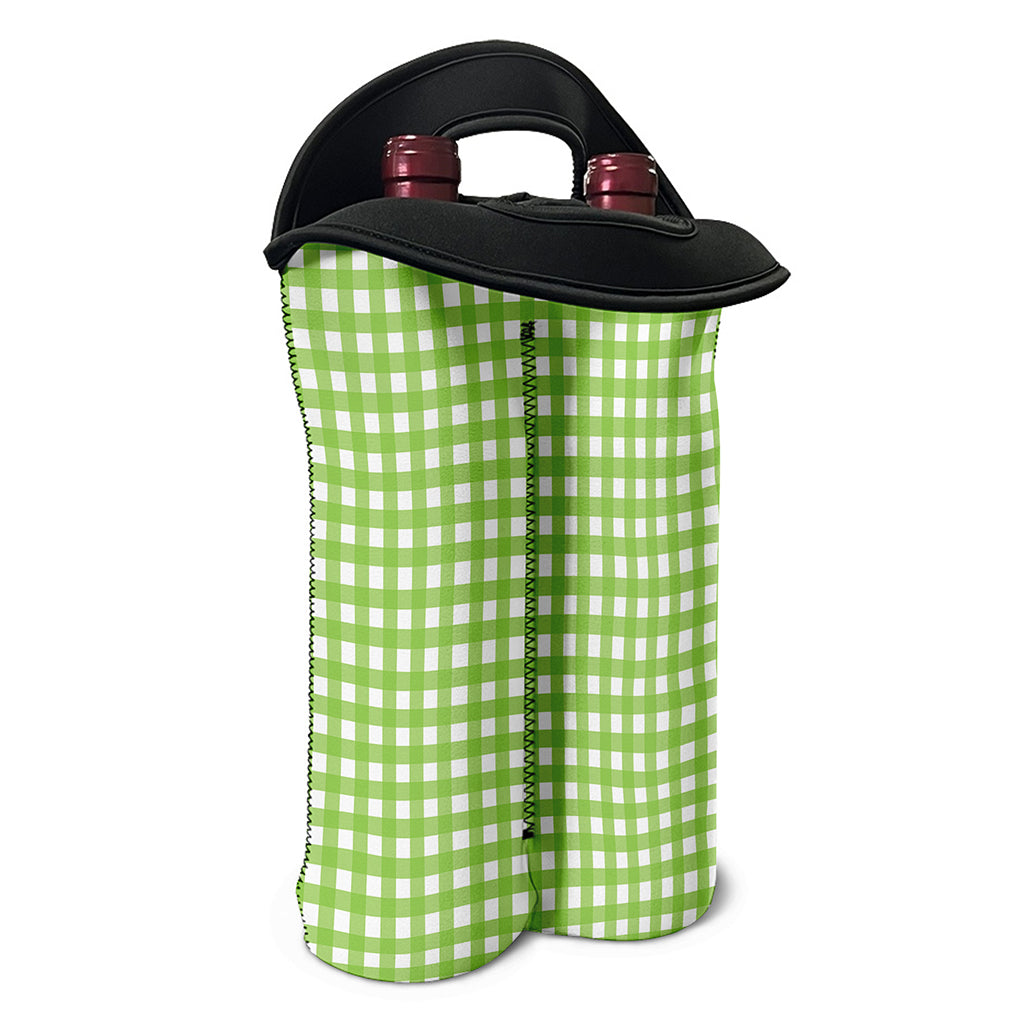 Green And White Check Pattern Print Double Neoprene Wine Tote