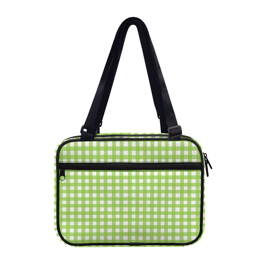 Green And White Check Pattern Print Double Strap Bible Bag
