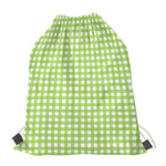 Green And White Check Pattern Print Drawstring Bag