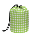 Green And White Check Pattern Print Drawstring Makeup Bag
