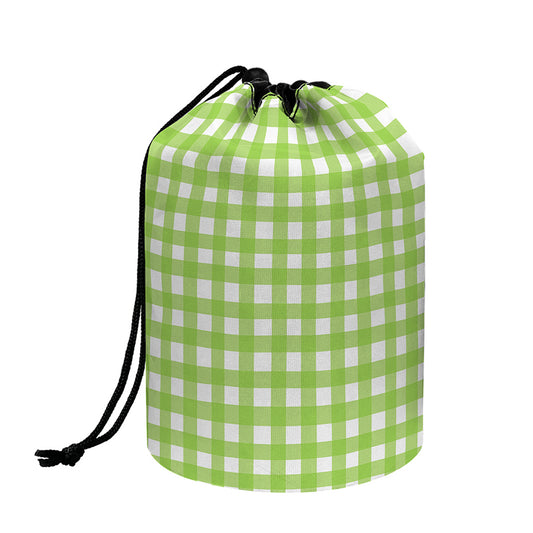 Green And White Check Pattern Print Drawstring Makeup Bag