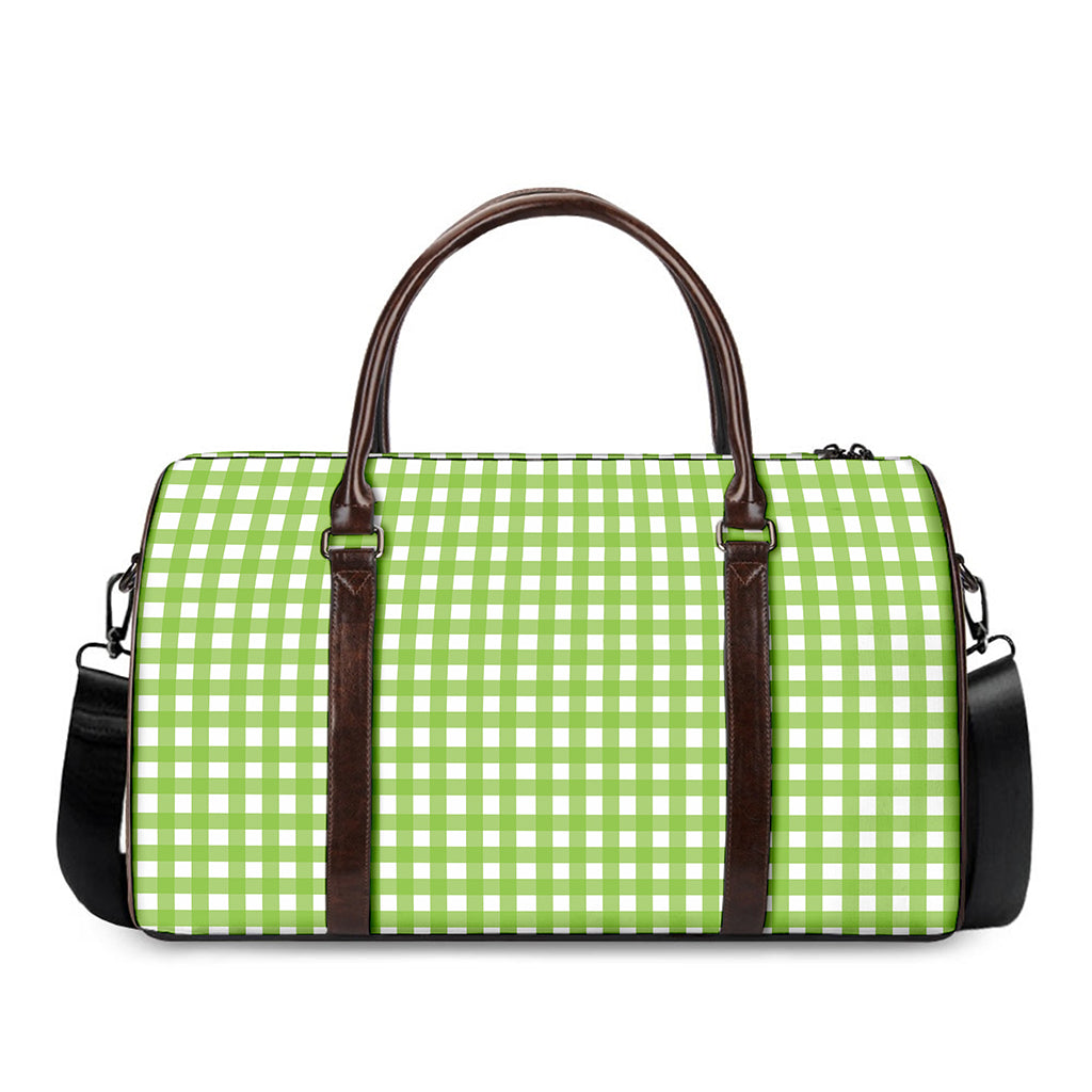 Green And White Check Pattern Print Duffle Bag