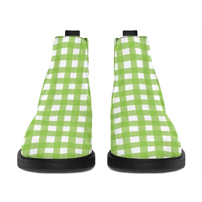 Green And White Check Pattern Print Flat Ankle Boots