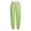 Green And White Check Pattern Print Fleece Lined Knit Pants