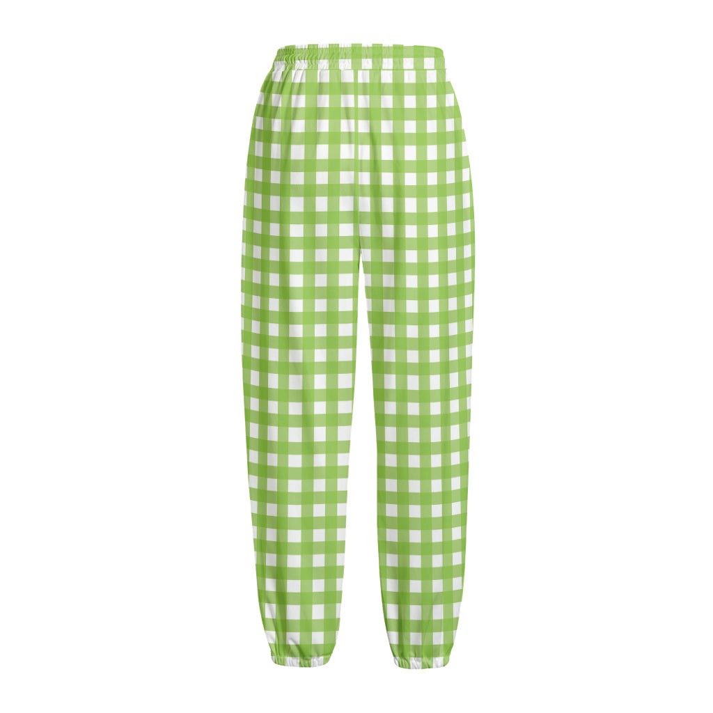 Green And White Check Pattern Print Fleece Lined Knit Pants