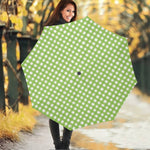 Green And White Check Pattern Print Foldable Umbrella