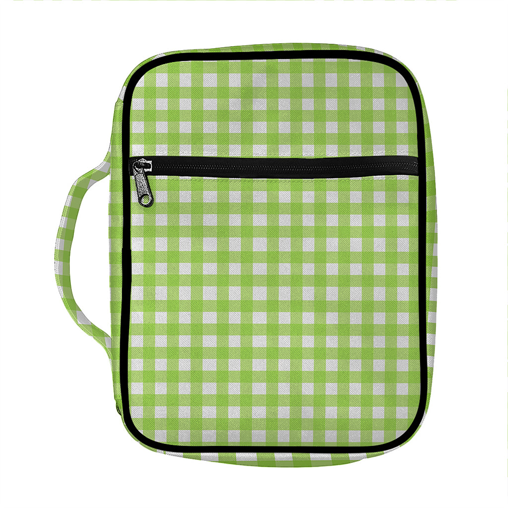 Green And White Check Pattern Print Front Pocket Bible Bag