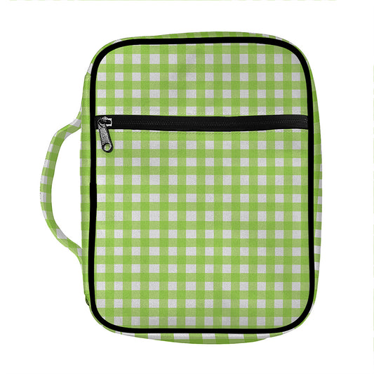 Green And White Check Pattern Print Front Pocket Bible Bag