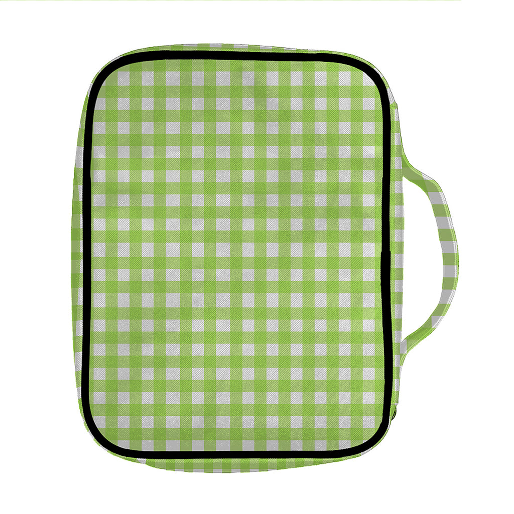 Green And White Check Pattern Print Front Pocket Bible Bag