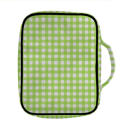 Green And White Check Pattern Print Front Pocket Bible Bag