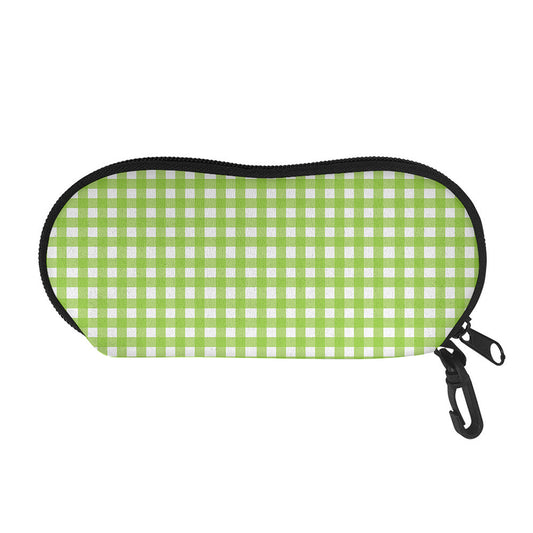 Green And White Check Pattern Print Glasses Case