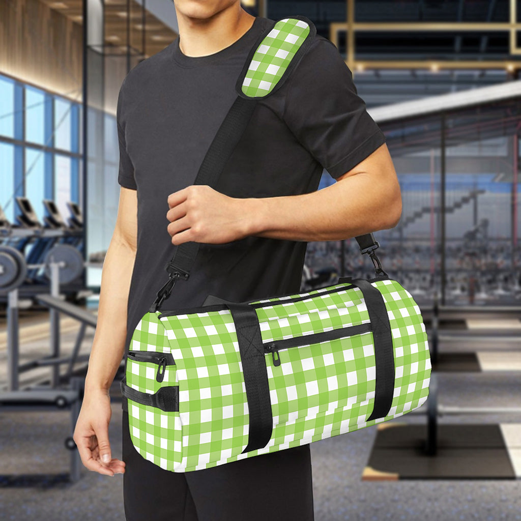Green And White Check Pattern Print Gym Bag