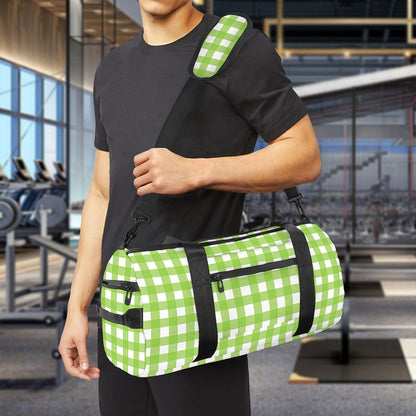 Green And White Check Pattern Print Gym Bag