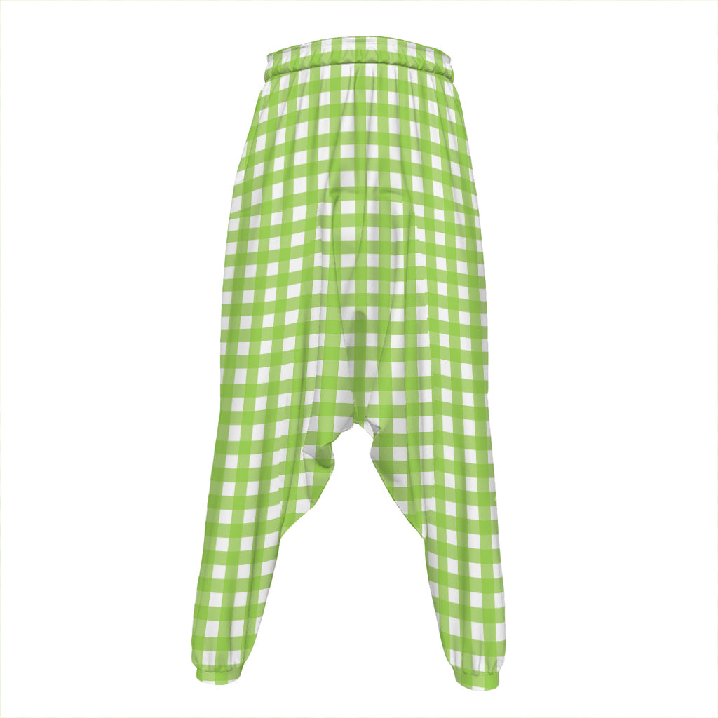 Green And White Check Pattern Print Hammer Pants
