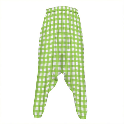 Green And White Check Pattern Print Hammer Pants