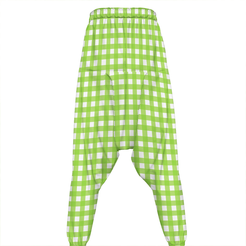 Green And White Check Pattern Print Hammer Pants