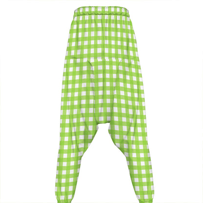 Green And White Check Pattern Print Hammer Pants