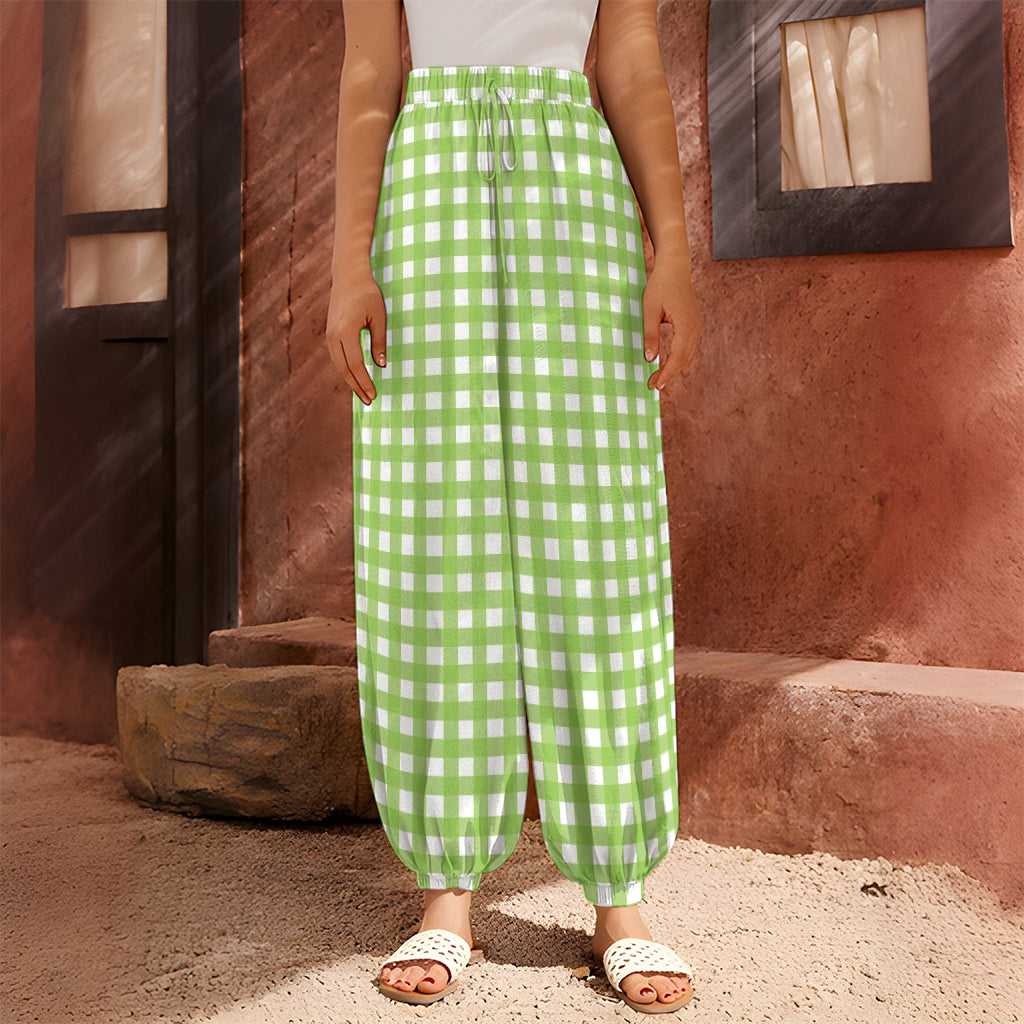 Green And White Check Pattern Print Harem Pants