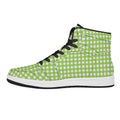 Green And White Check Pattern Print High Top Leather Sneakers