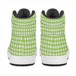 Green And White Check Pattern Print High Top Leather Sneakers