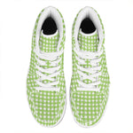 Green And White Check Pattern Print High Top Leather Sneakers