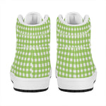 Green And White Check Pattern Print High Top Leather Sneakers