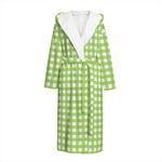 Green And White Check Pattern Print Hooded Bathrobe