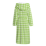 Green And White Check Pattern Print Hooded Bathrobe