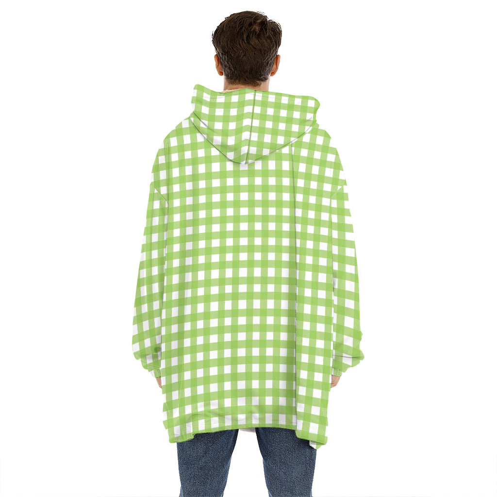 Green And White Check Pattern Print Hoodie Blanket