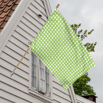 Green And White Check Pattern Print House Flag