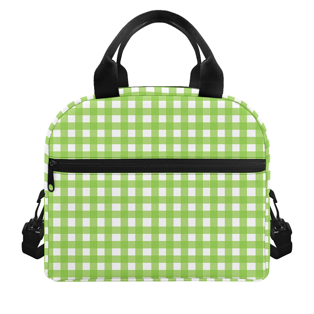 Green And White Check Pattern Print Insulated Lunch Bag