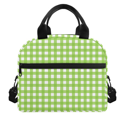 Green And White Check Pattern Print Insulated Lunch Bag