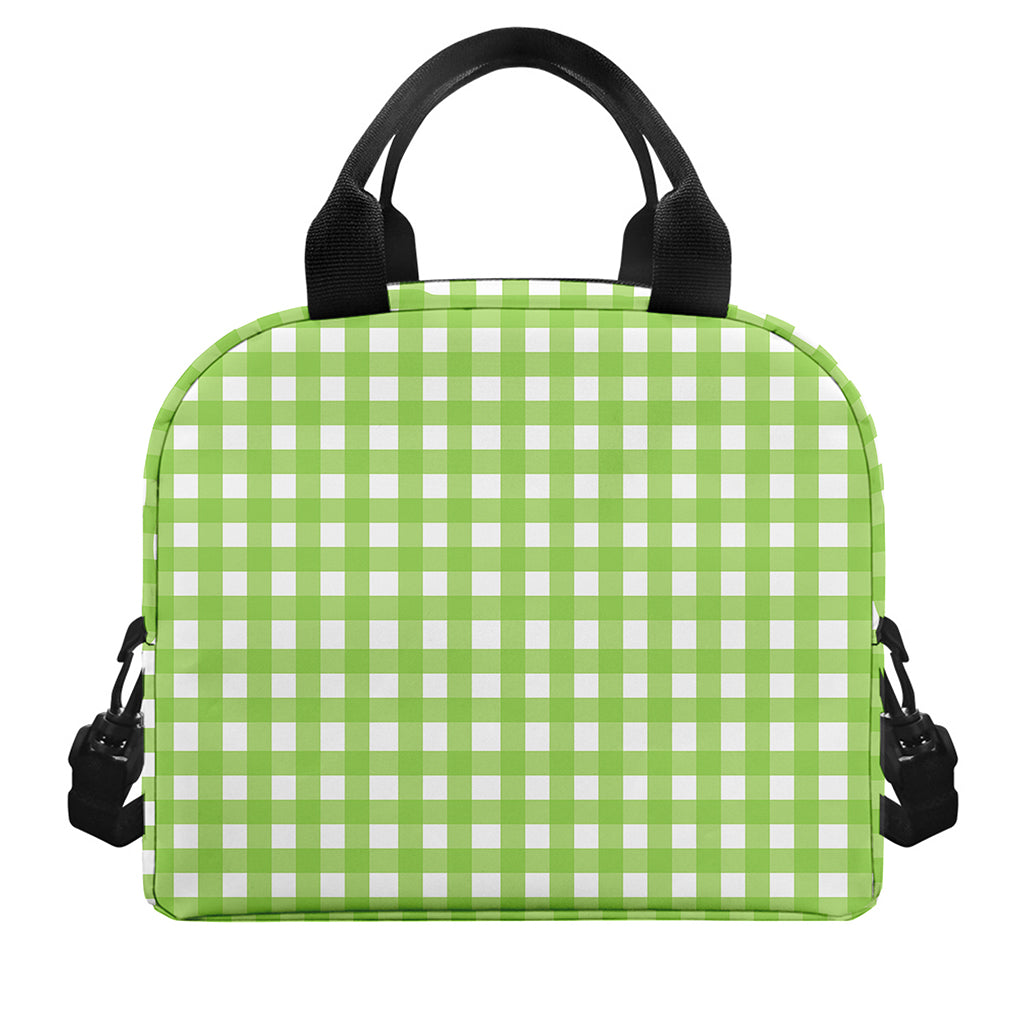Green And White Check Pattern Print Insulated Lunch Bag