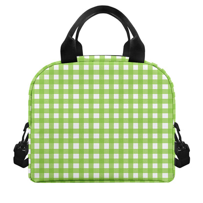 Green And White Check Pattern Print Insulated Lunch Bag