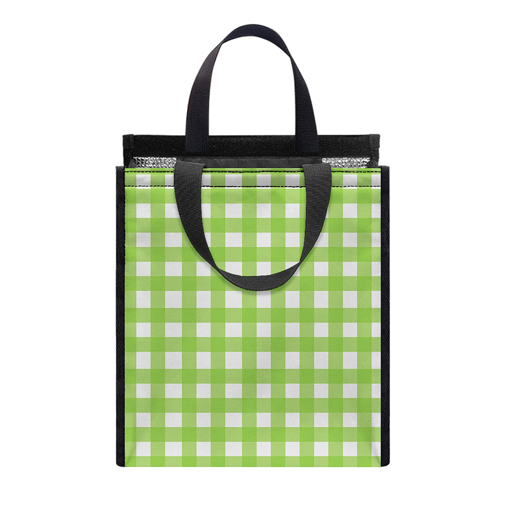 Green And White Check Pattern Print Insulated Lunch Tote