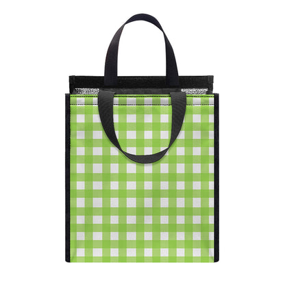 Green And White Check Pattern Print Insulated Lunch Tote