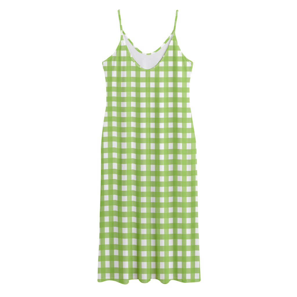 Green And White Check Pattern Print Jersey Midi Cami Dress