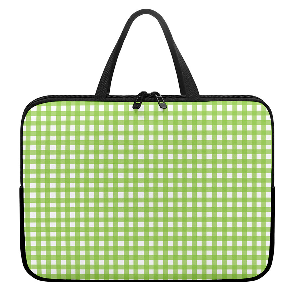 Green And White Check Pattern Print Laptop Sleeve With Handle