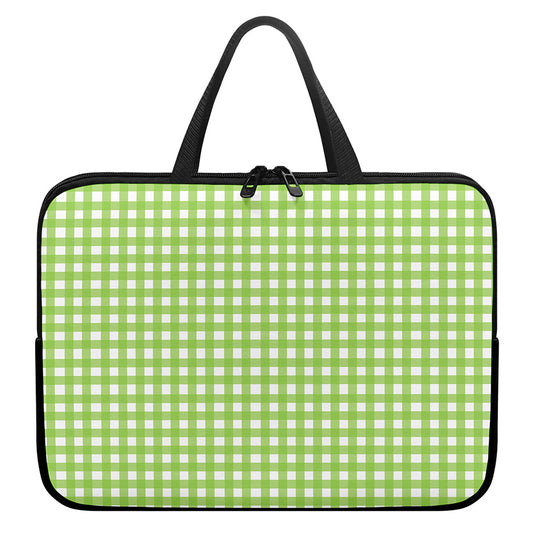 Green And White Check Pattern Print Laptop Sleeve With Handle