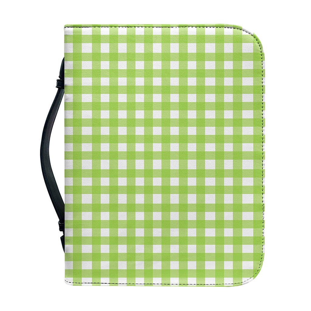 Green And White Check Pattern Print Leather Bible Cover