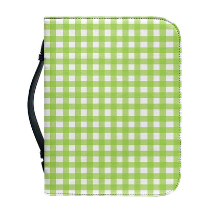 Green And White Check Pattern Print Leather Bible Cover