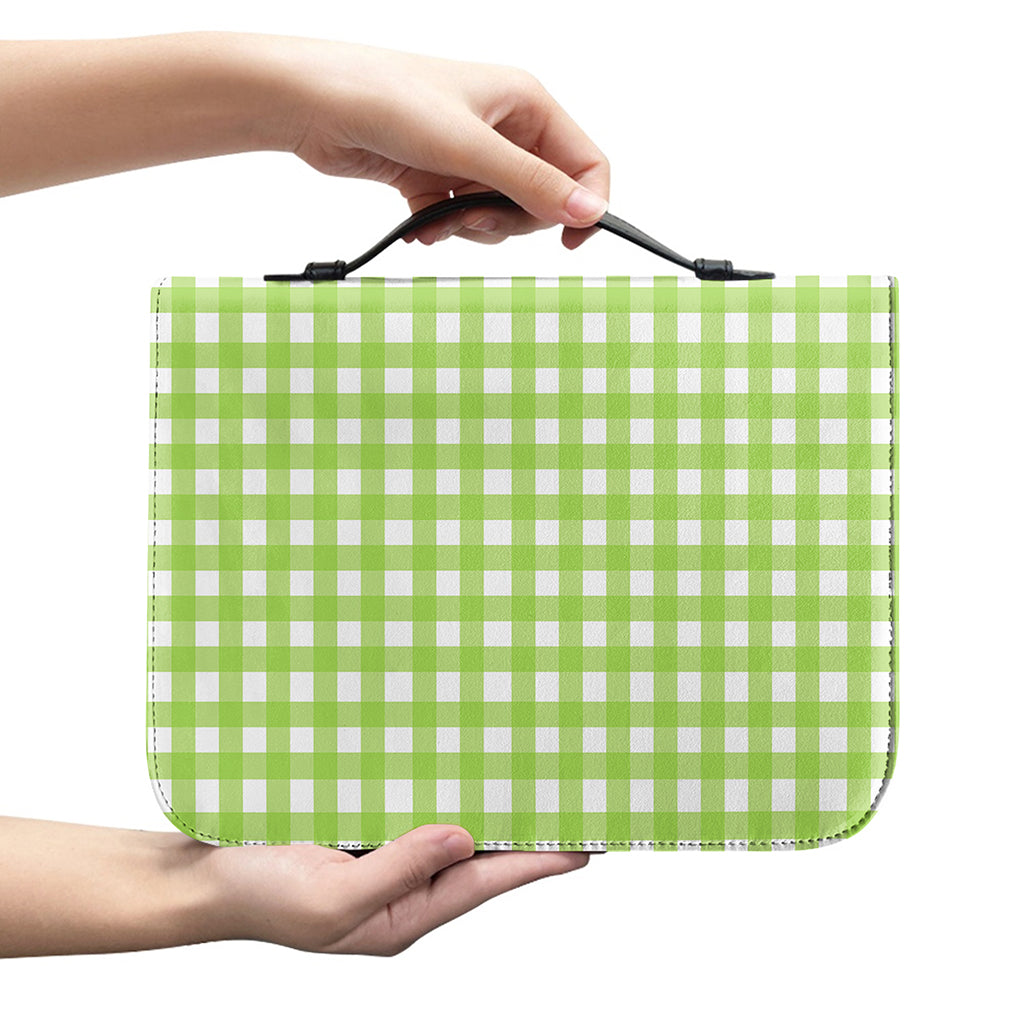 Green And White Check Pattern Print Leather Bible Cover
