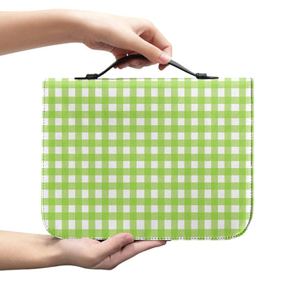 Green And White Check Pattern Print Leather Bible Cover